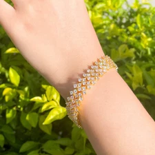 Yellow Gold Plated Cubic Zirconia Crystal Round Tennis Charm Bracelet Jewellery