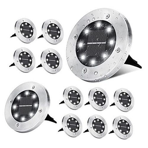 Solar Ground Lights 8 LED Solar Disk Lights, Outdoor in 12 Pack Cool White