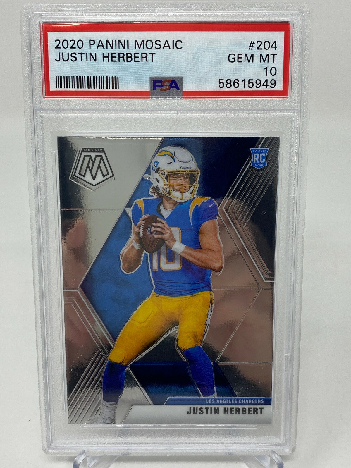 2020 Panini Mosaic #204 Justin Herbert PSA 10 Rookie Card view 3