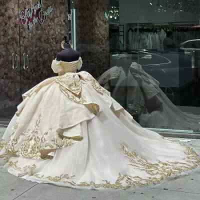 white and gold princess dress Ombre Contrast Colored Sweet 16 Princess Quinceanera Dress Gold Lace Ball  Gown Prom Dresses ARD1939