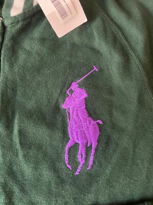 New Ralph Lauren Polo Cotton Blend Green Zip Up Fleece Big Pony