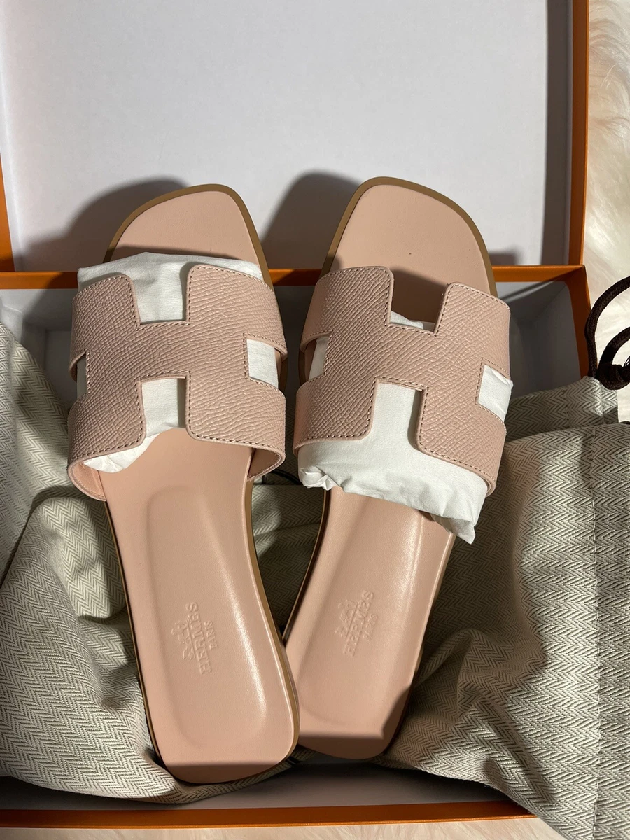 Size 39 NEW Hermes Rose Pale Epsom Calfskin Oran Sandals eBay