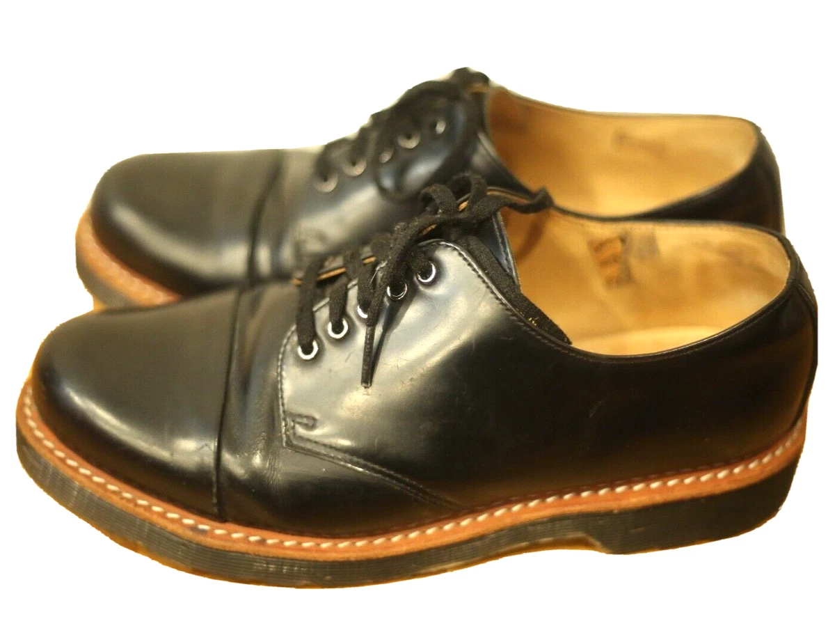 Dr. Martens Men's Size 9 Leigh Dress Shoes Black Leather Cap Toe Lace Up Low Top