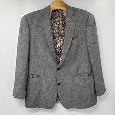 Oak Hill Linen Blend Blazer Sport Coat Floral Lined Two Button Gray 2XLT
