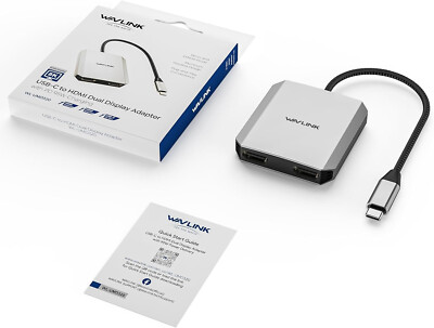 USB C to Dual HDMI Adapter, WAVLINK Dual 4K@60hz HDMI Adapter with 100W Power