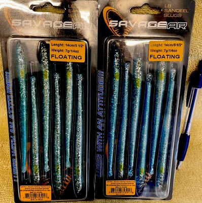 Lot Of 2 Packs Savage Gear Sandeel Slugs, 5.5  Long, Blue/Silver, 6 Per Pack
