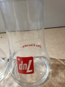 Vintage - 7-UP The Uncola Upside Down Drinking Glass x2