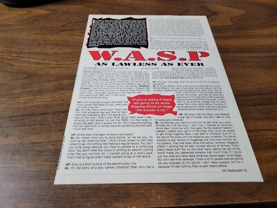 W.A.S.P. ''As Lawless As Ever'' 1993 Hit Parader Magazine Article