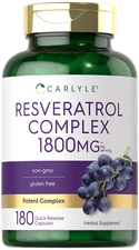 Resveratrol Supplement 1800mg | 180 Capsules | Non-GMO, Gluten Free | by Carlyle