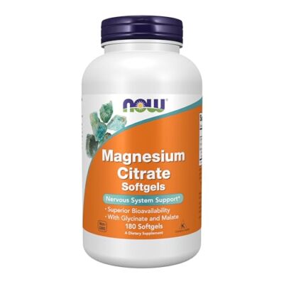 NOW Magnesium Citrate Softgels 180 Count Nervous System Support Energy Produc...