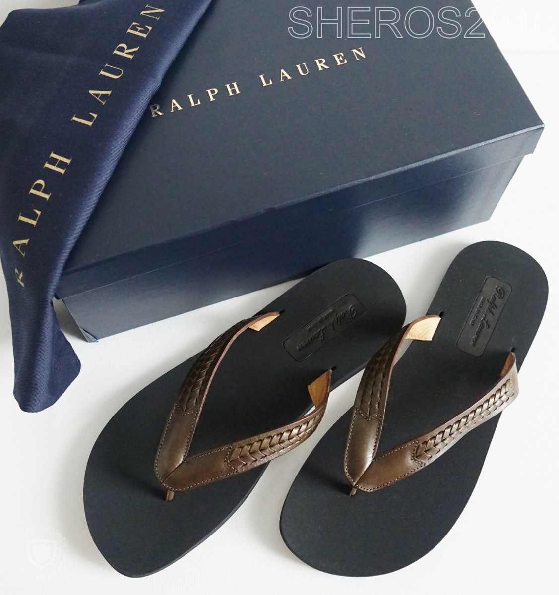?️ RALPH LAUREN PURPLE LABEL VACHETTA Leather THONG  display picture 1