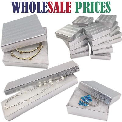 BULK Cardboard Kraft Paper JEWELRY GIFT BOXES Cotton Filled SILVER for  Shipping