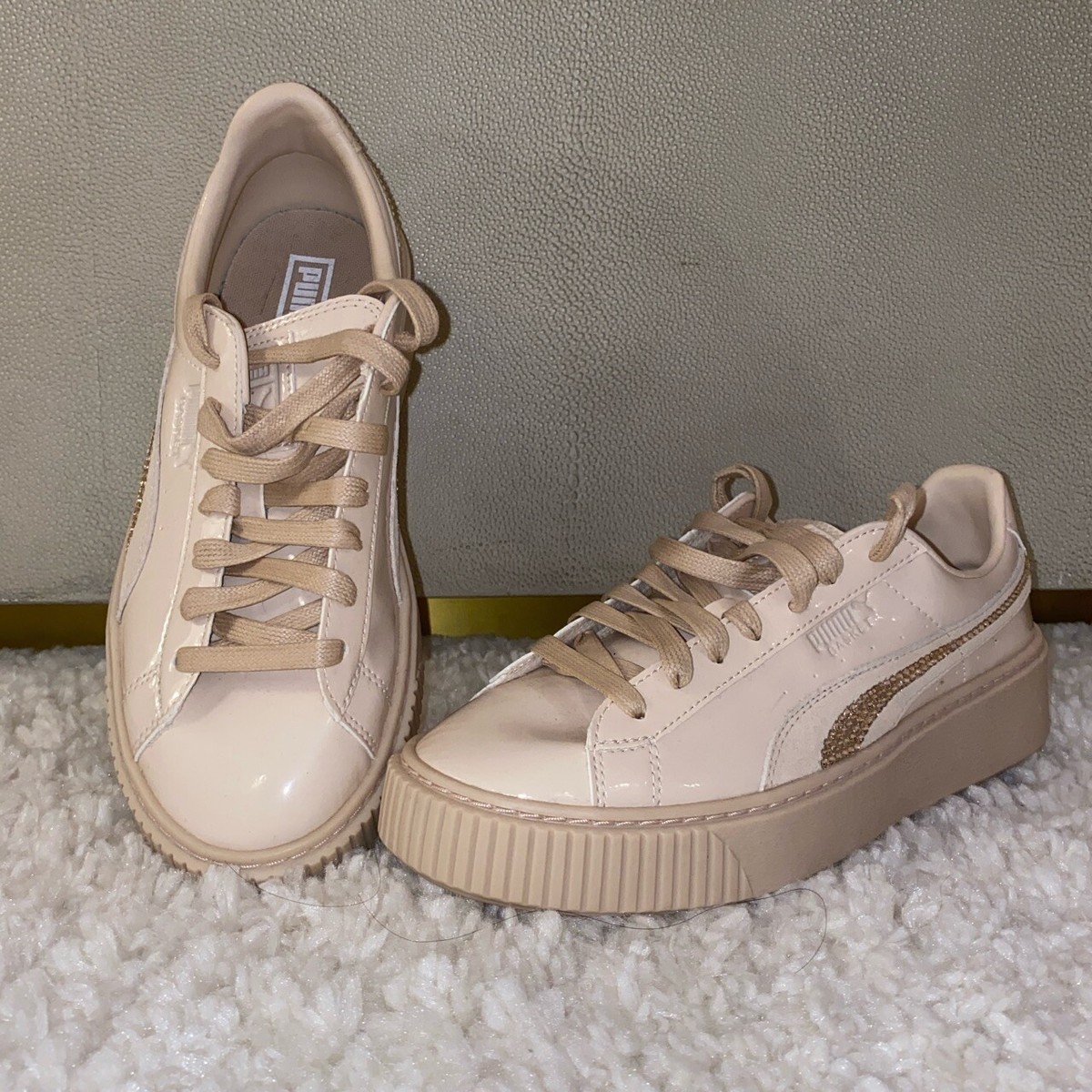 women’s size blinged tan puma sneakers - Main Image