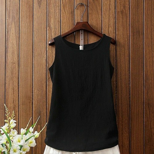 Women Linen Cotton Vest Sleeveless Top Retro Strap Camisole Tee Shirt Tank Top - Picture 8 of 18