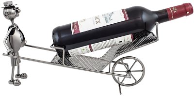 BRUBAKER Wine Bottle Holder ''Wheelbarrow'' - Metal Sculpture - Wine Rack Decor - 
