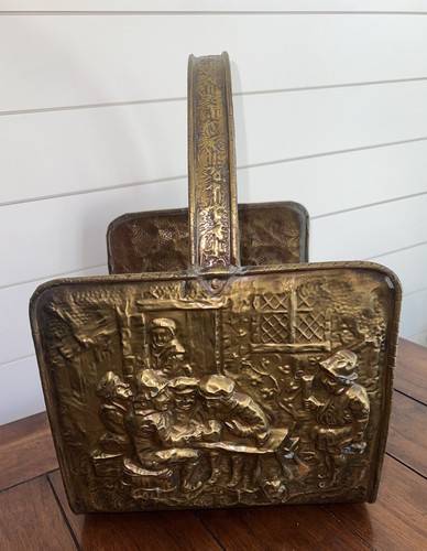 Vtg French Brass Fireplace Log Holder Hearth Basket Magazine Rack France Antique