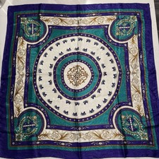 Unbranded Silk like Square Scarf Horse Carriage Purple Teal 28" Rolled Edges