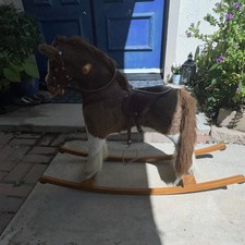 Plush Rocking Horse Toy with Wooden Rocker Base, Saddle Stirrup