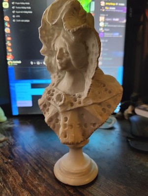 Antique Victorian Alabaster Bust of Young Woman on Marble Base - 9''
