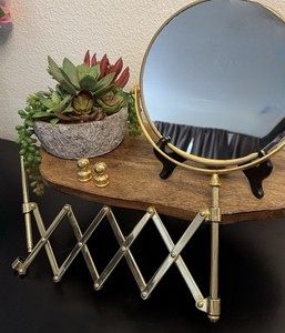 Vintage Brass 8” Wall Mount Extendable Scissor Arm Vanity Mirror 18.5”