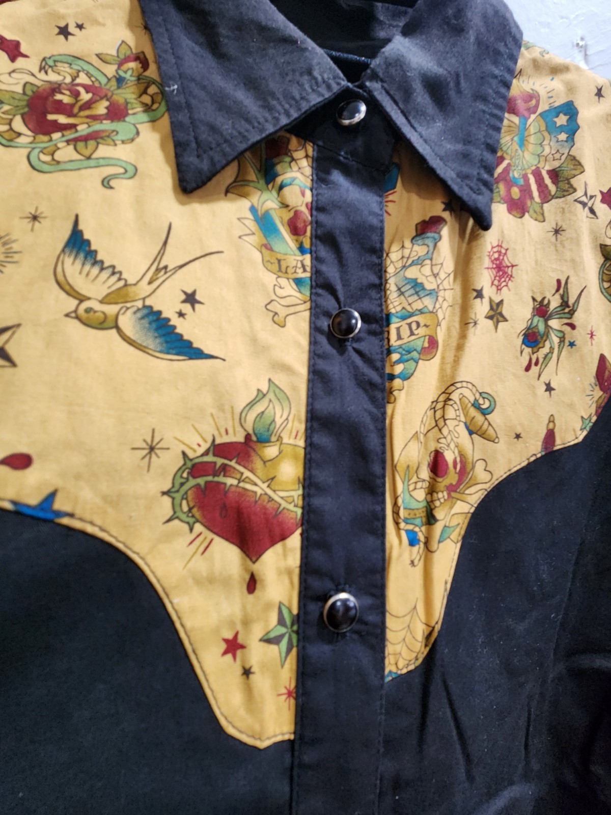 New Rock Steady Western Rockabilly Cowgirl Button Up Long Sleeve Tattoo Flash