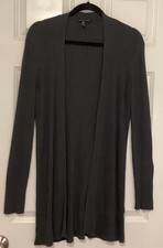 Eileen Fisher Charcoal Open Ribbed Cardigan Sweater Long Sleeves Size L USA-made