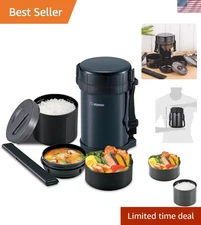 50 oz Navy Insulated Lunch Jar with 3 Bowls and Holder for Hot Meals