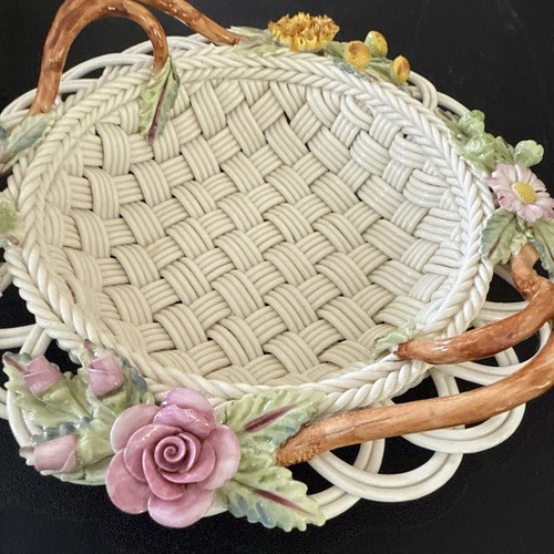 Belleek Flower Basket Twig Handles 6.5 Inches. 2002 Retirement Piece Estate Item - Imagen 9 de 17