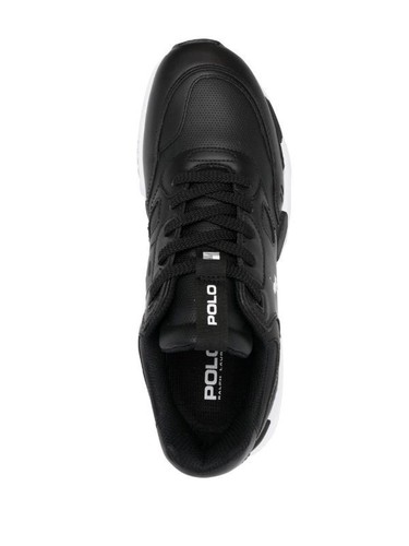 Polo Ralph Lauren Jogger Shoes Triple Black White Sneakers Leather UK Size 8 - Picture 5 of 5