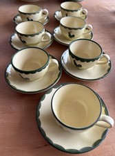 Zeller Keramik - Hahn und Henne: 7 Tassen mit Untertassen