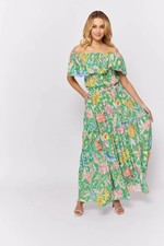 Alessandra Dress Womens XXS Chacha Green Carnival Floral Maxi Off The Shoulder