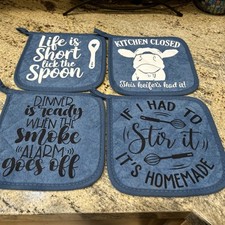 Cute Pot Holders With Sayings Set Of 4 Blue -...