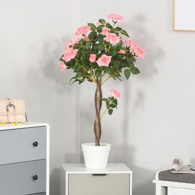 Outsunny künstlich Rosenpflanzen groß 90cm Kunstpflanze Rosenbaum für Wohnzimmer
