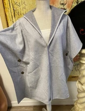 Denim & Co Poncho XS Regular Heathered Grey Cozy Button Side Hood New