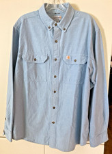 Carhartt Mens Long-Sleeve Button-Down Work Shirt Blue Relaxed Fit Size L