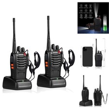 2 Pk Rechargeable Long Range Walkie Talkies UHF Handheld Two-Way Radios Earpiece