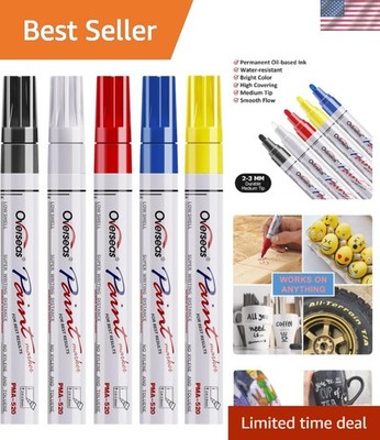 Permanent 5 Pack Paint Markers - Multi-Surface Use for Creative Projects