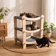 3-Tier Cat Bed Solid Wood Pet Furniture Vertical for Living Room