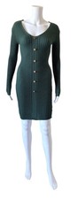 SHEIN Womens Size XS Green Ribbed V Neck Long Sleeve Bodycon Sweater Dress