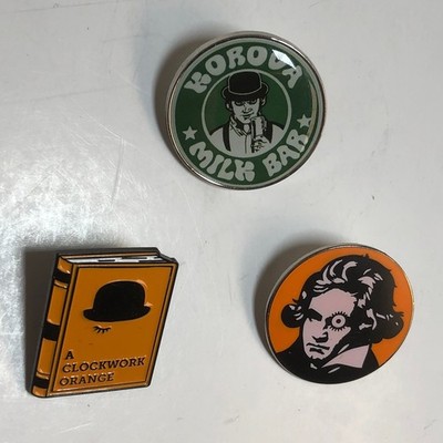 3X Clockwork Orange Movie Themed Pins - Beethoven, Book, Korova Milk Bar