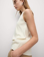 Marks & Spencer Womens Ivory Viscose Knitted Crew Sleeveless Vest Top - M&S