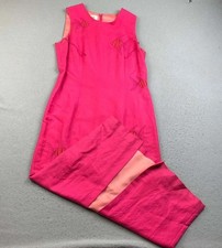 Talbots Dress Womens 10 Pink Linen Embroidered Fish Sleeveless 50” Long Slit