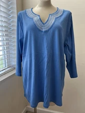 NWT Rafaella Women’s 2X Blue White 3/4 Sleeve Top $49.50