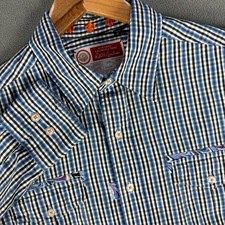 Robert Graham Shirt Mens Medium Blue White Gingham Check Colorful Party Luxe