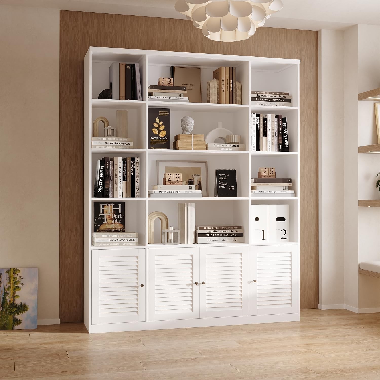 78.7 Inch Modern 5-Tier Tall Bookcase with 15 Shelves & 4 Shutter Doors for Stylish Storage