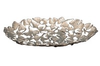 Deko Schale Metall Handarbeit 40 Cm Lang In Silber Ginko Blatt Asiatisch