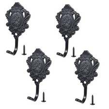 Vintage Wall Hooks, Rose Pattern Curtain Tiebacks Hooks - Decorative Wall Black