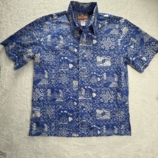 RJC Men's M Hawaiian Blue Floral Hawaiian Shirt Tropical Camp