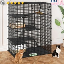 Large 4-Tier Cat Cage DIY Pet Playpen Indoor Outdoor Cat Villa W/ Hammock New