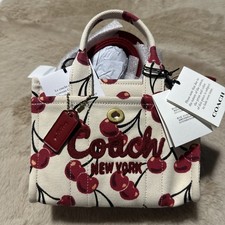 NWT Coach Mini Cargo Cherry Print Canvas Tote 20 Satchel Crossbody Bag CZ104